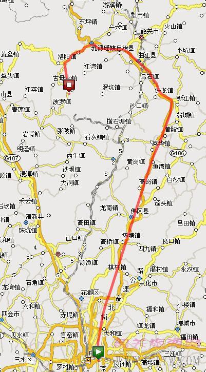 广州到乳源大峡谷自驾车地图