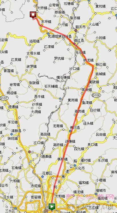 广州到南岭国家森林公园自驾车地图