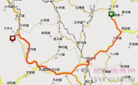 丹霞山到南岭国家森林公园自驾车地图